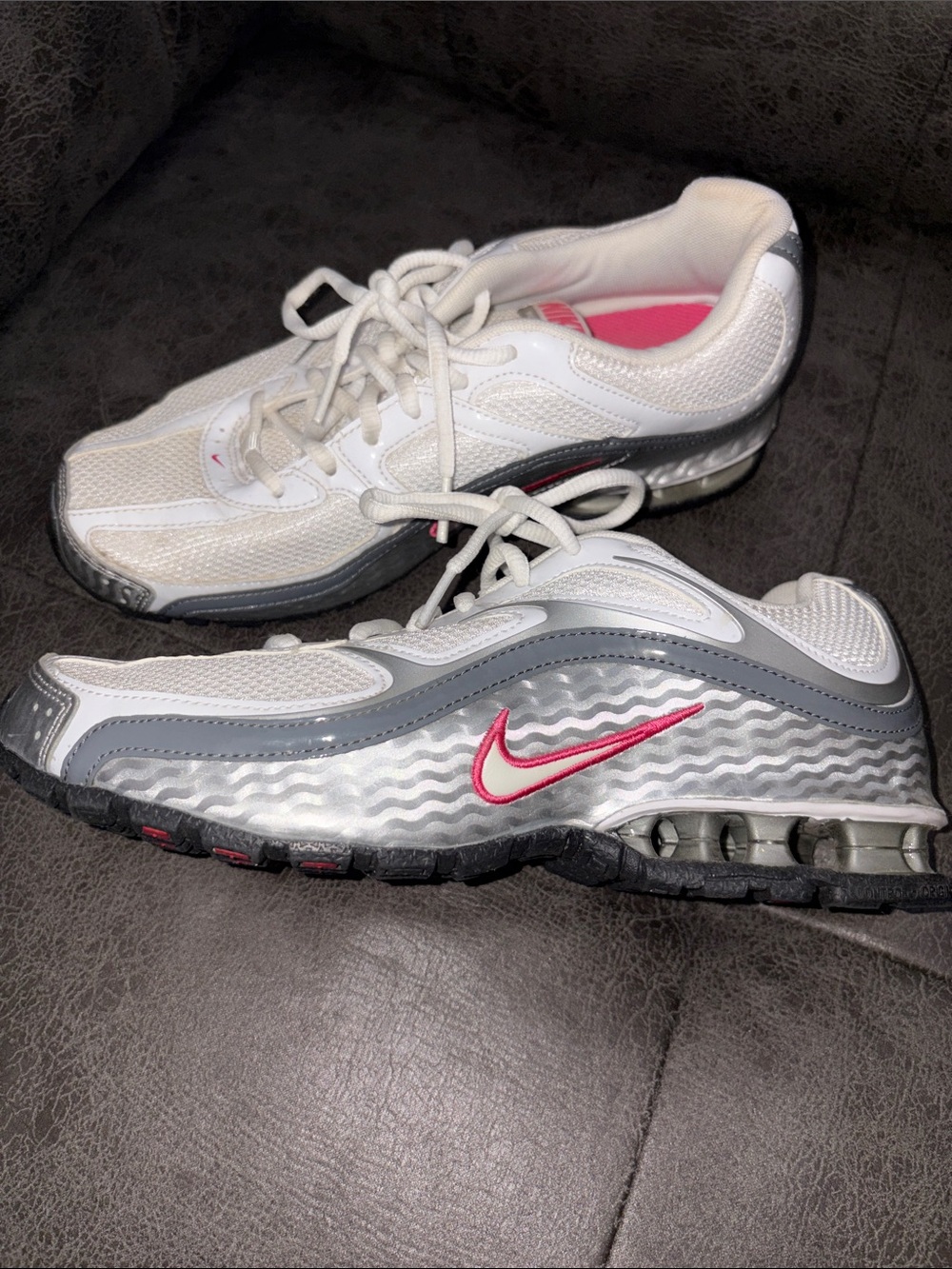 Nike Women’s White & Gray Sneakers with Pink Swoosh